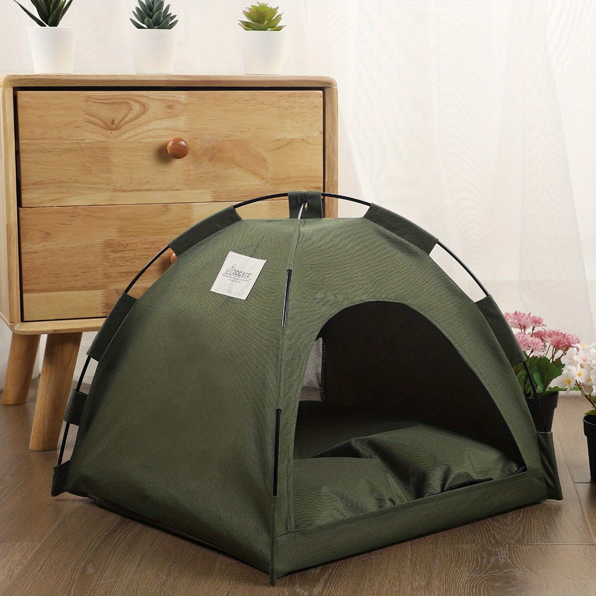 Cozy Foldable Pet Tent Bed – Breathable Cat and Small Dog Cave with Removable Non-Slip Cushion, Ideal for Indoor and Outdoor Use