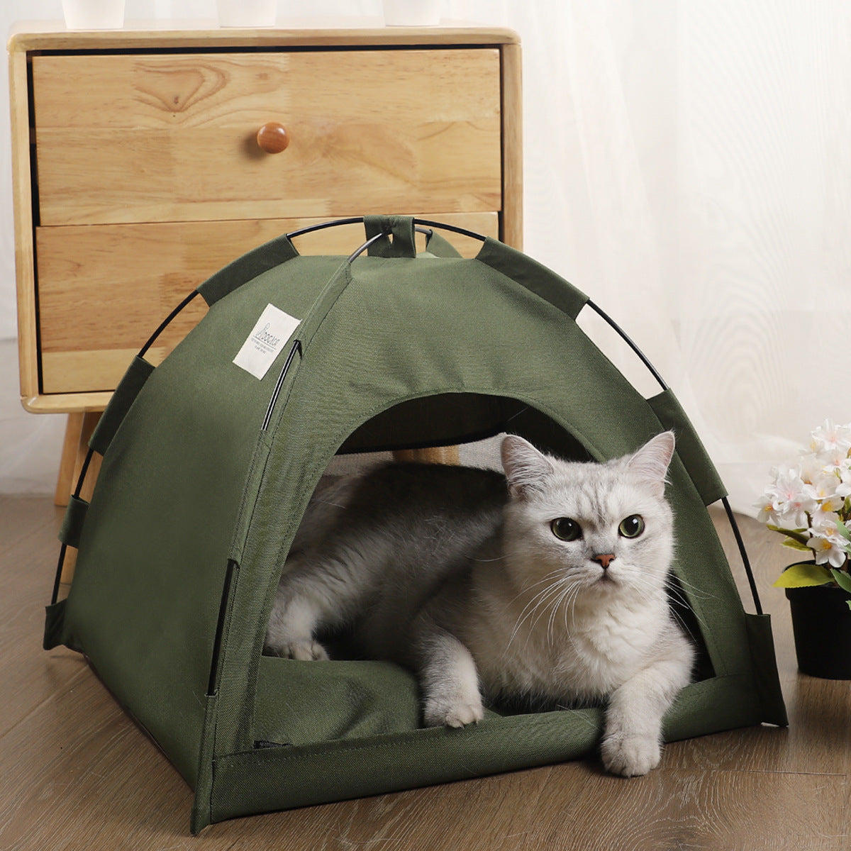 Cozy Foldable Pet Tent Bed – Breathable Cat and Small Dog Cave with Removable Non-Slip Cushion, Ideal for Indoor and Outdoor Use