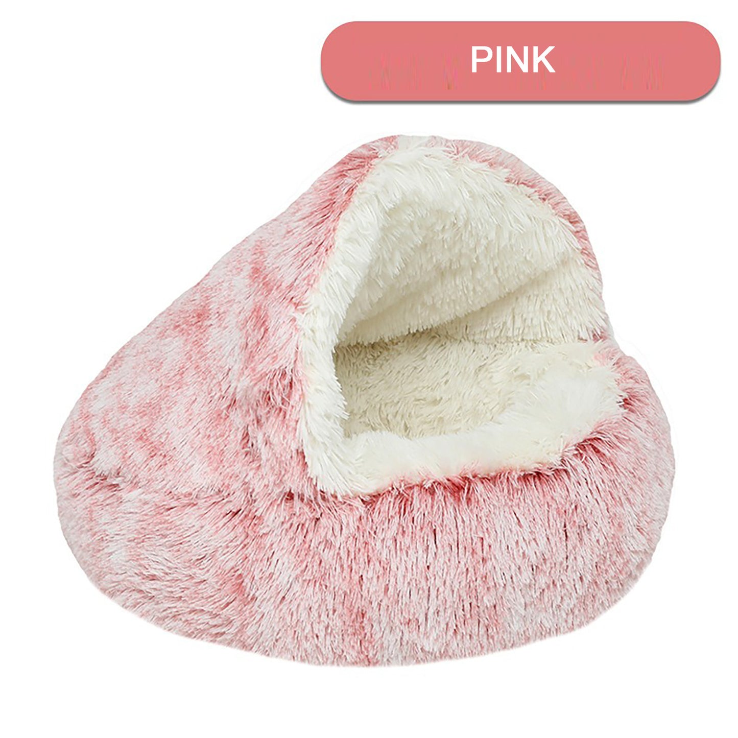 Luxurious Plush Round Hooded Cat Bed – Semi-Enclosed Donut Cave with Soft Faux Fur, Non-Slip Base & Machine Washable Cushion for Cozy Winter Comfort
