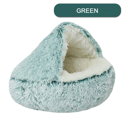 Luxurious Plush Round Hooded Cat Bed – Semi-Enclosed Donut Cave with Soft Faux Fur, Non-Slip Base & Machine Washable Cushion for Cozy Winter Comfort