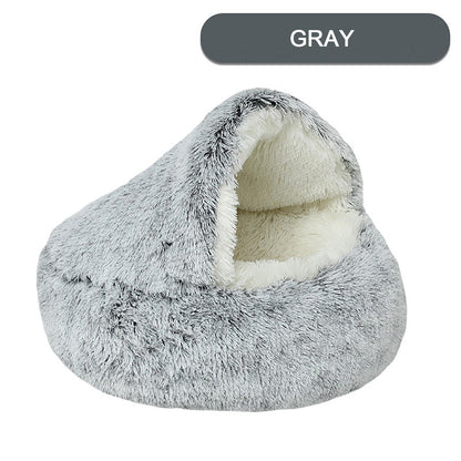 Luxurious Plush Round Hooded Cat Bed – Semi-Enclosed Donut Cave with Soft Faux Fur, Non-Slip Base & Machine Washable Cushion for Cozy Winter Comfort