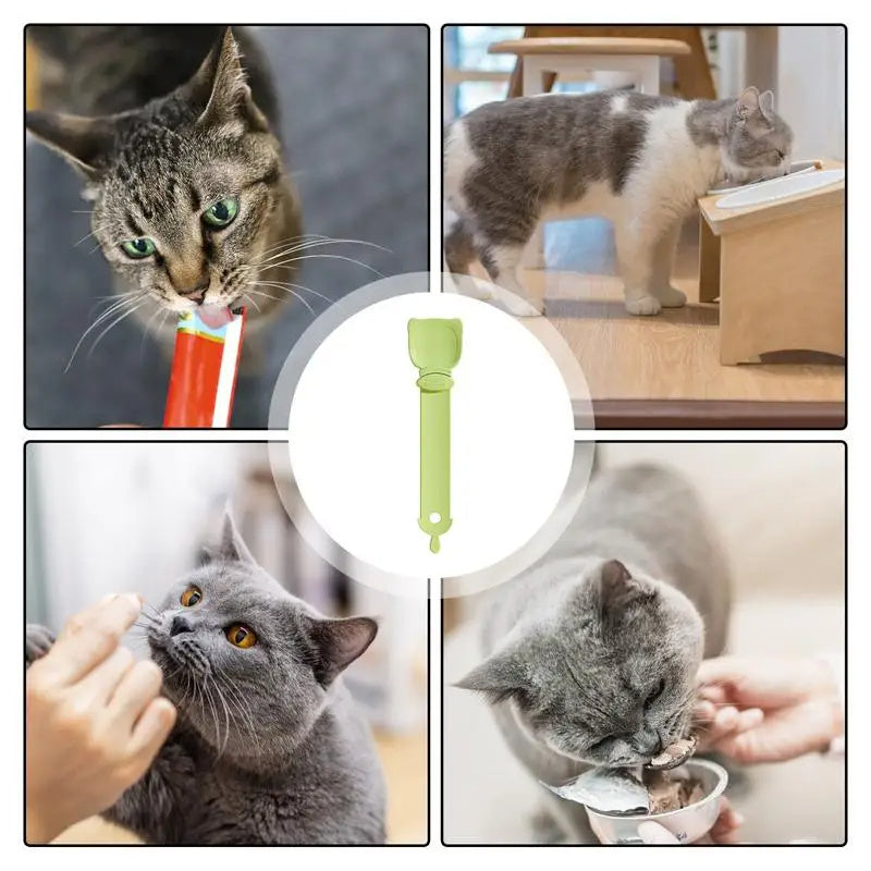 Cat Strip Squeeze Spoon – Reusable Lickable Treat Dispenser for Wet Cat Food, Portable BPA-Free Feeder with Ergonomic Design