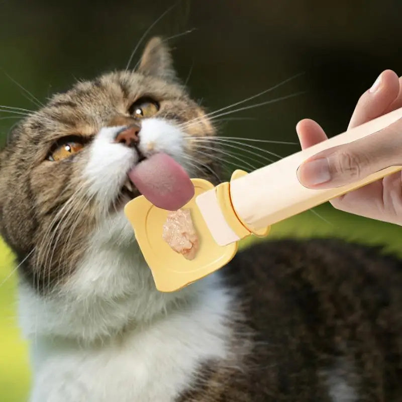 Cat Strip Squeeze Spoon – Reusable Lickable Treat Dispenser for Wet Cat Food, Portable BPA-Free Feeder with Ergonomic Design