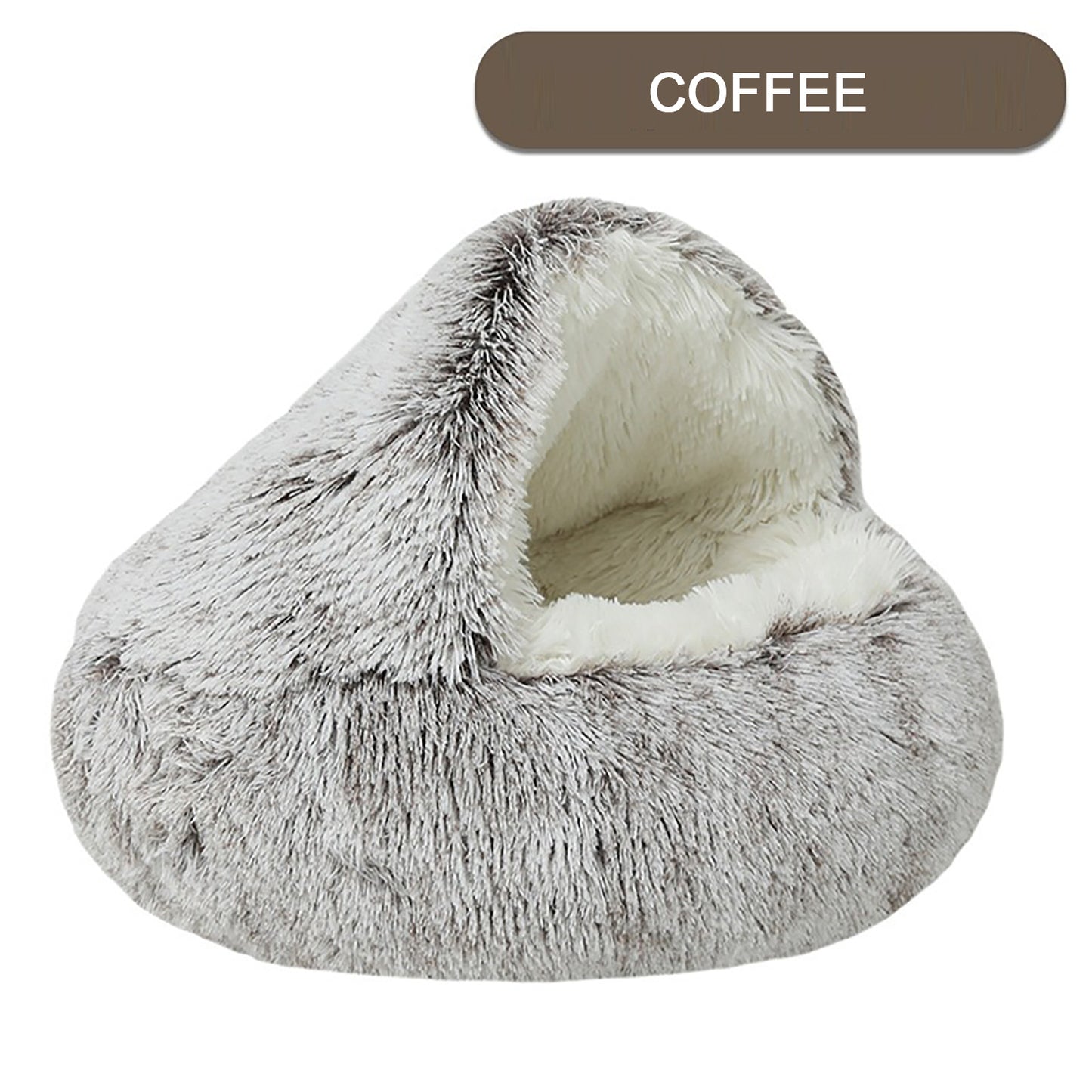 Luxurious Plush Round Hooded Cat Bed – Semi-Enclosed Donut Cave with Soft Faux Fur, Non-Slip Base & Machine Washable Cushion for Cozy Winter Comfort