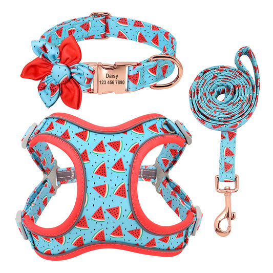 Personalized Pet Set – Collar, Harness & Leash with Watermelon Print