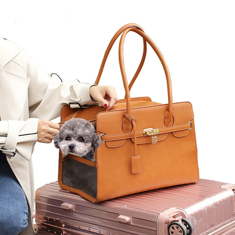Luxury PU Leather Pet Travel Handbag for Cats &amp; Small Dogs – PetJoy