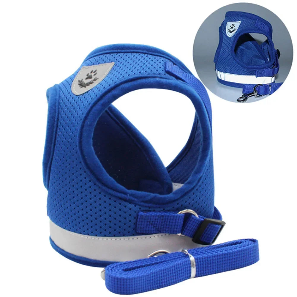 Adjustable Reflective Cat & Small Dog Harness Set – Escape-Proof Mesh Vest with Leash – PetJoy