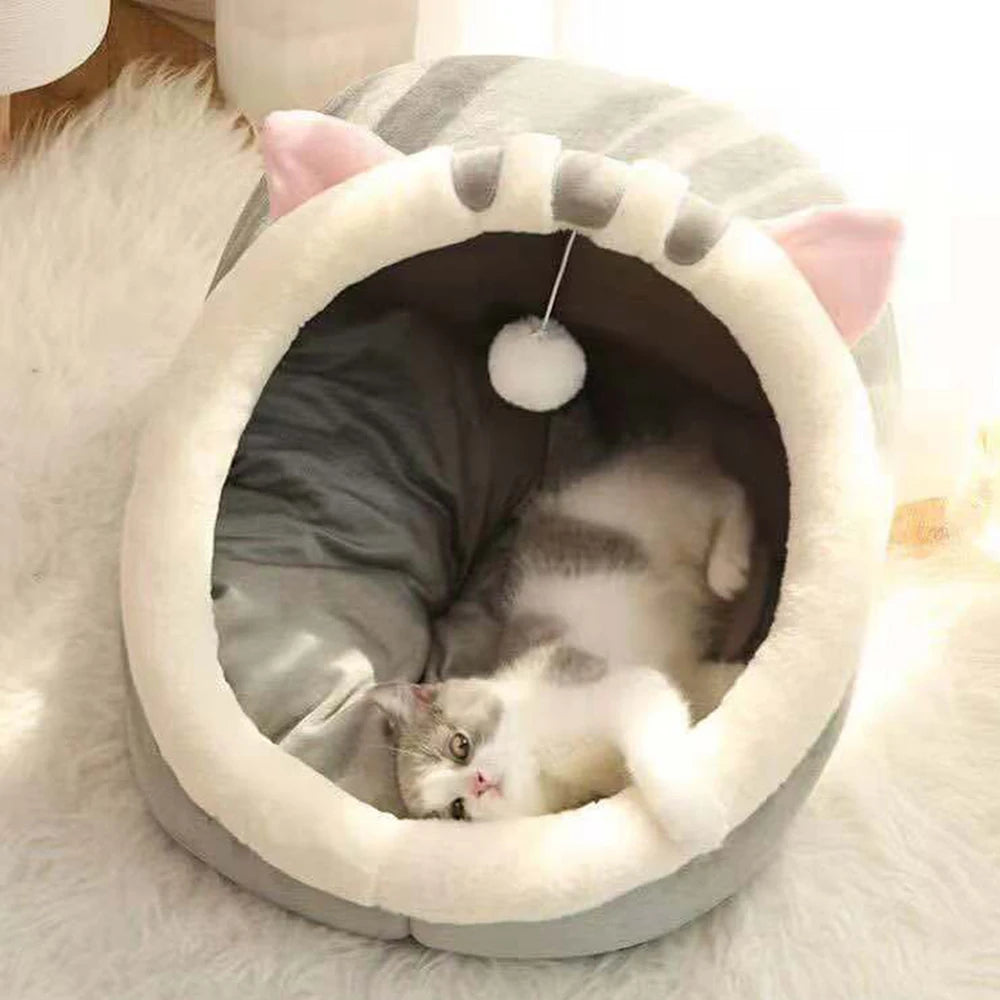 Four-Season Semi-Closed Cat Nest Bed with Removable Cushion – PetJoy