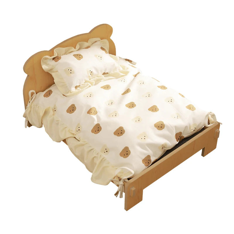 Wooden Cat and Dog Bed with Teddy Bear Pattern – Petjoy