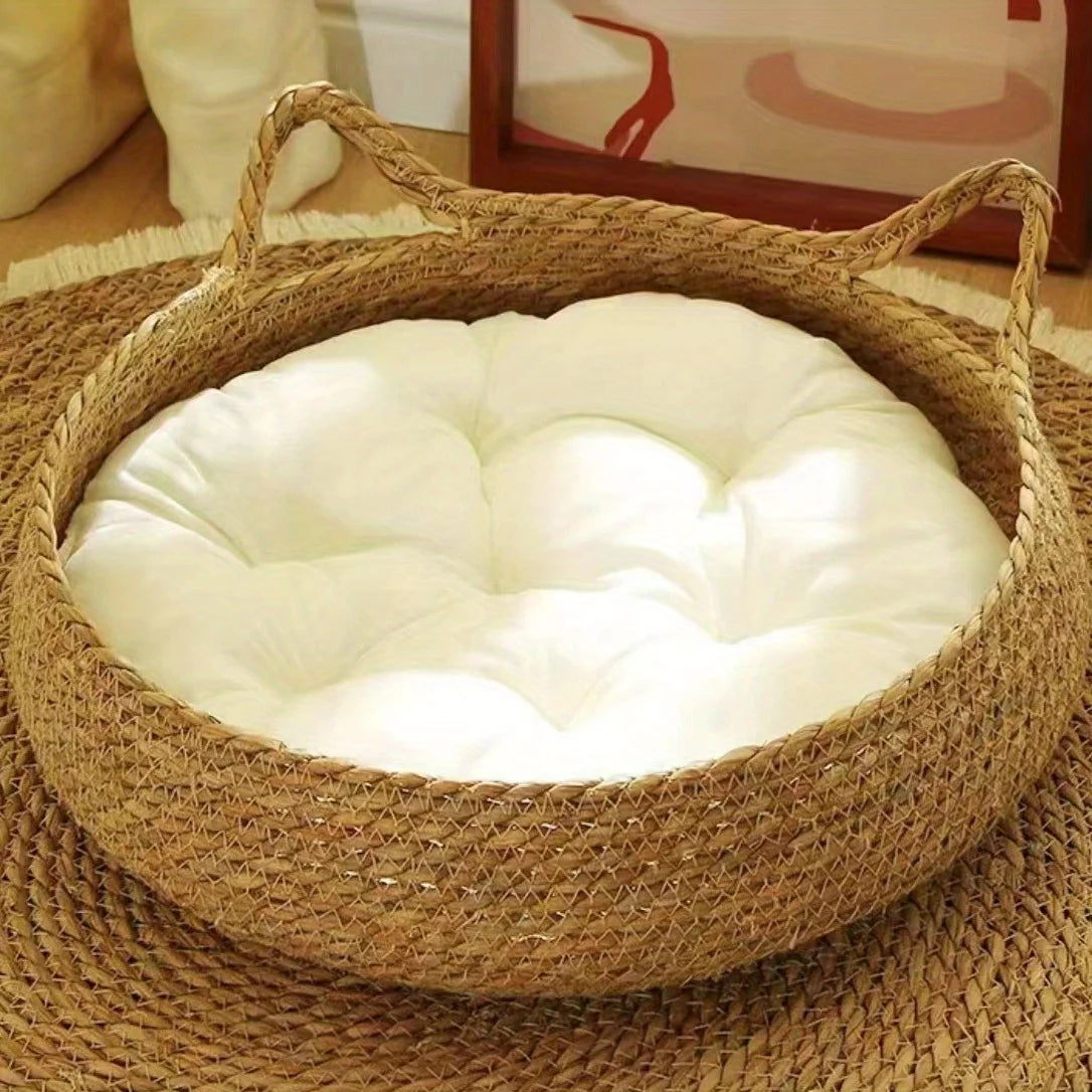 Handmade Rattan Cat Bed with Cushion – Petjoy