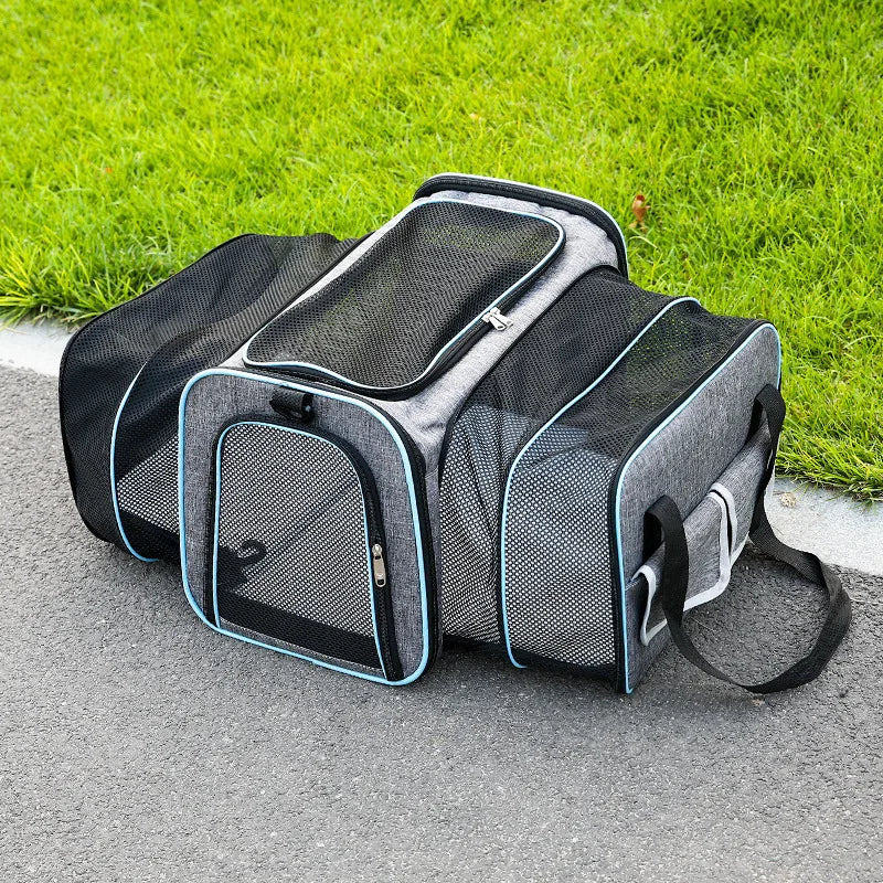 Portable Folding Pet Trolley Backpack – Breathable Double Shoulder &amp; Handheld Bag for Cats and Dogs – PetJoy