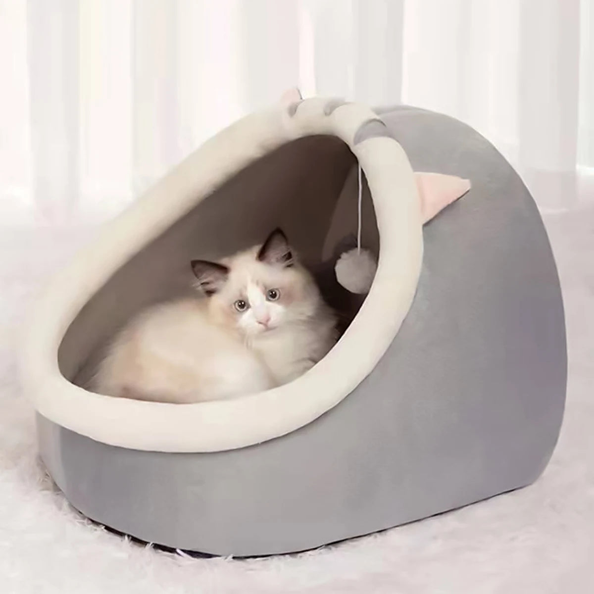 Four-Season Semi-Closed Cat Nest Bed with Removable Cushion – PetJoy