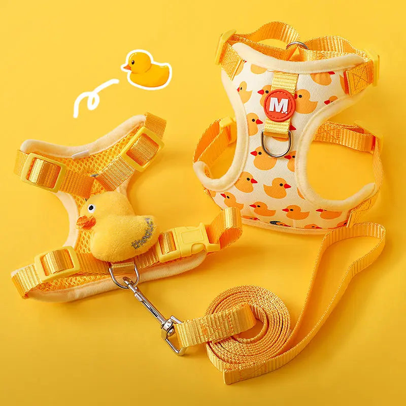 Cartoon Duck Pet Harness &amp; Leash Set – Adjustable Breathable Vest for Small Dogs & Cats – PetJoy
