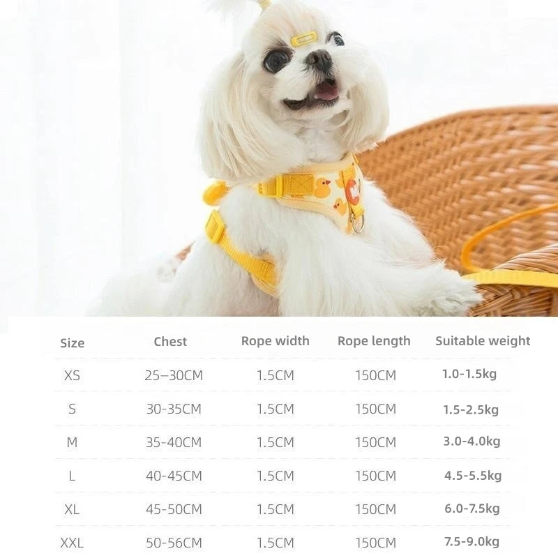 Cartoon Duck Pet Harness &amp; Leash Set – Adjustable Breathable Vest for Small Dogs & Cats – PetJoy