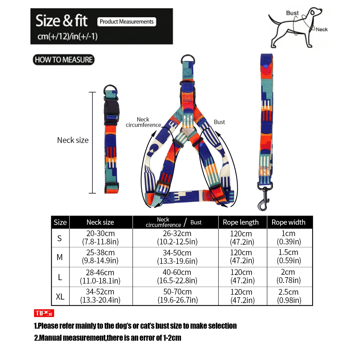 3-Piece Geometric Dog Harness, Collar &amp; Leash Set – Adjustable &amp; Escape-Proof – PetJoy