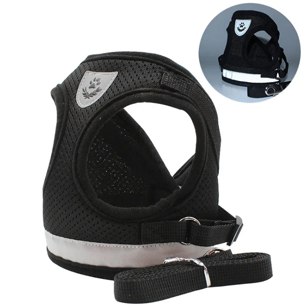 Adjustable Reflective Cat & Small Dog Harness Set – Escape-Proof Mesh Vest with Leash – PetJoy