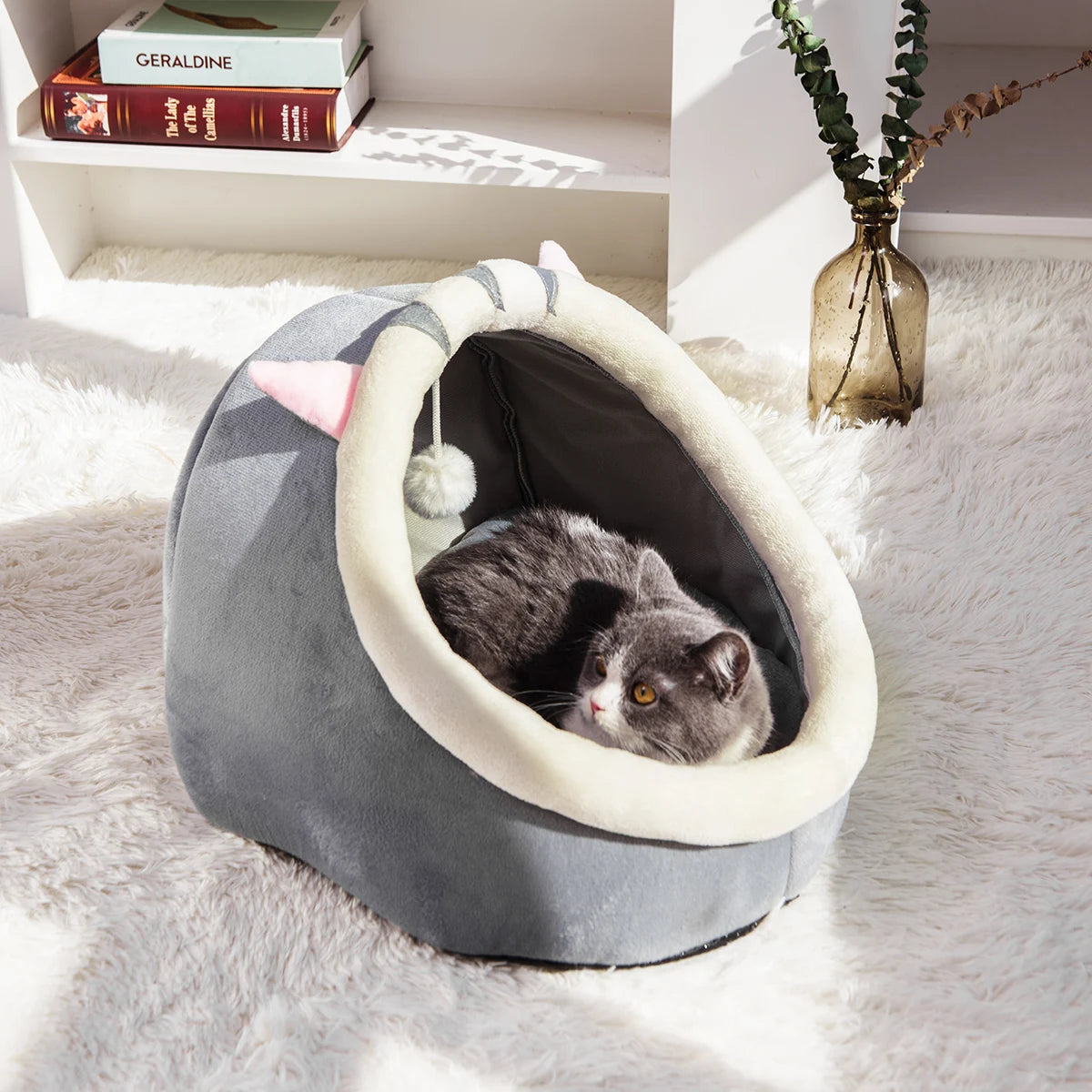 Four-Season Semi-Closed Cat Nest Bed with Removable Cushion – PetJoy