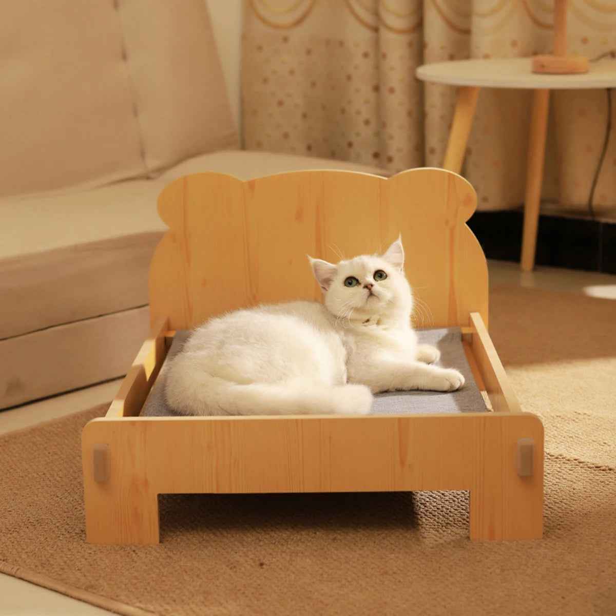 Wooden Cat and Dog Bed with Teddy Bear Pattern – Petjoy