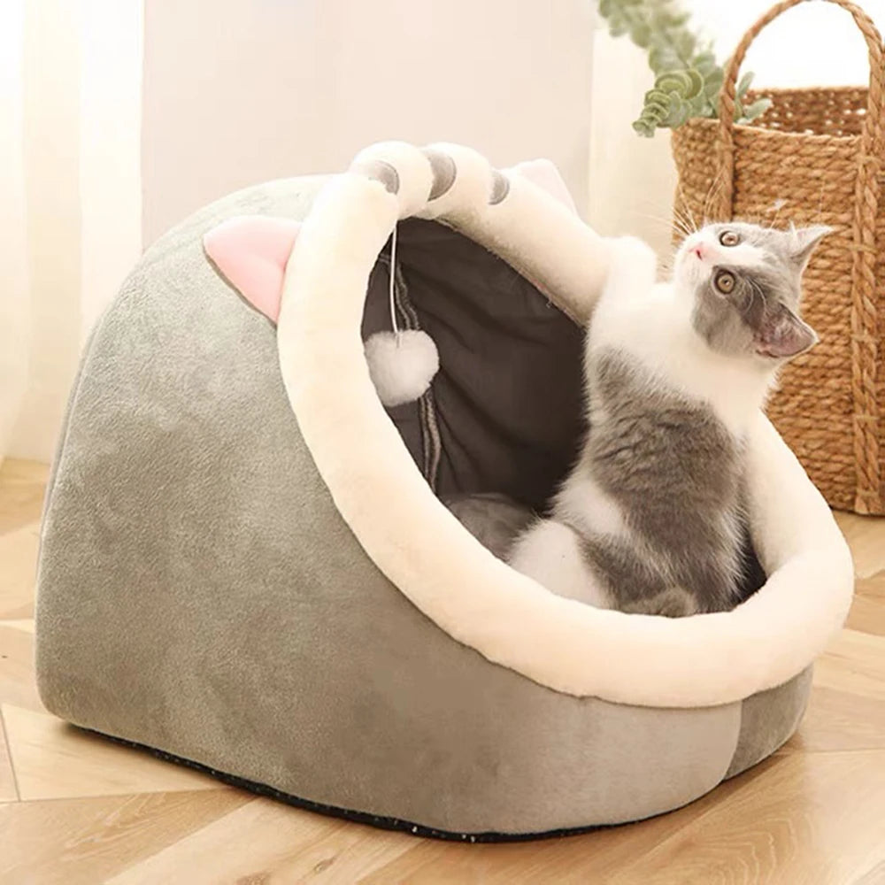 Four-Season Semi-Closed Cat Nest Bed with Removable Cushion – PetJoy