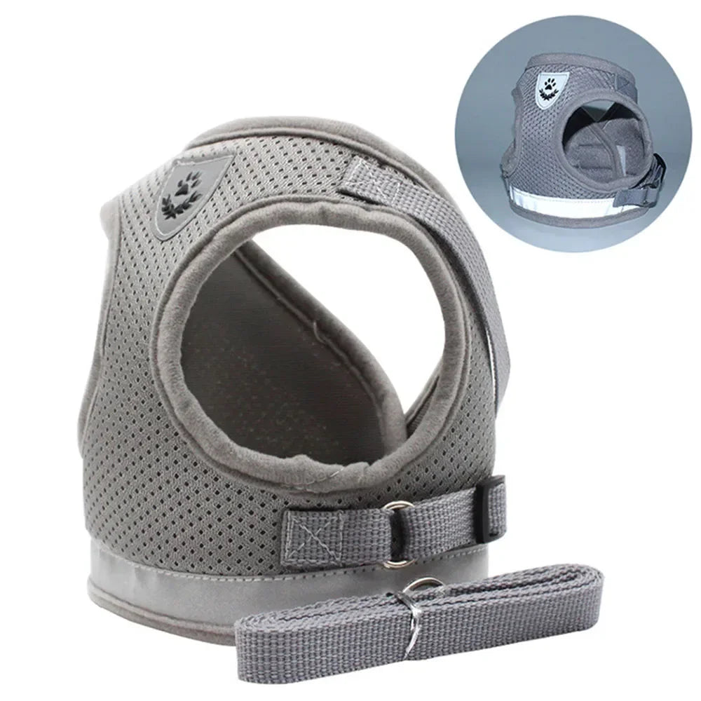 Adjustable Reflective Cat & Small Dog Harness Set – Escape-Proof Mesh Vest with Leash – PetJoy