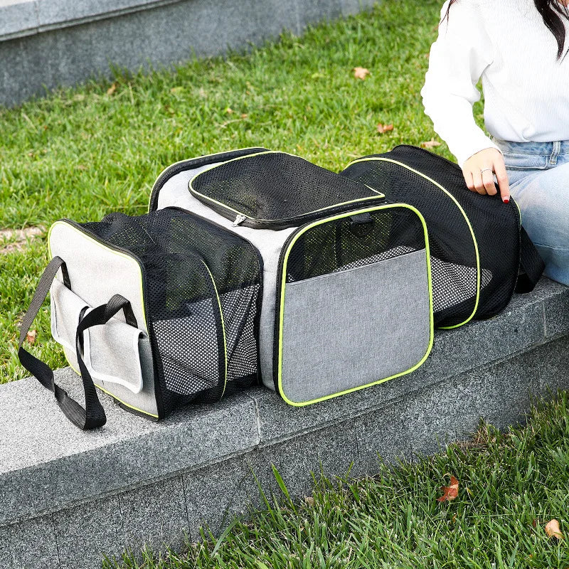 Portable Folding Pet Trolley Backpack – Breathable Double Shoulder &amp; Handheld Bag for Cats and Dogs – PetJoy