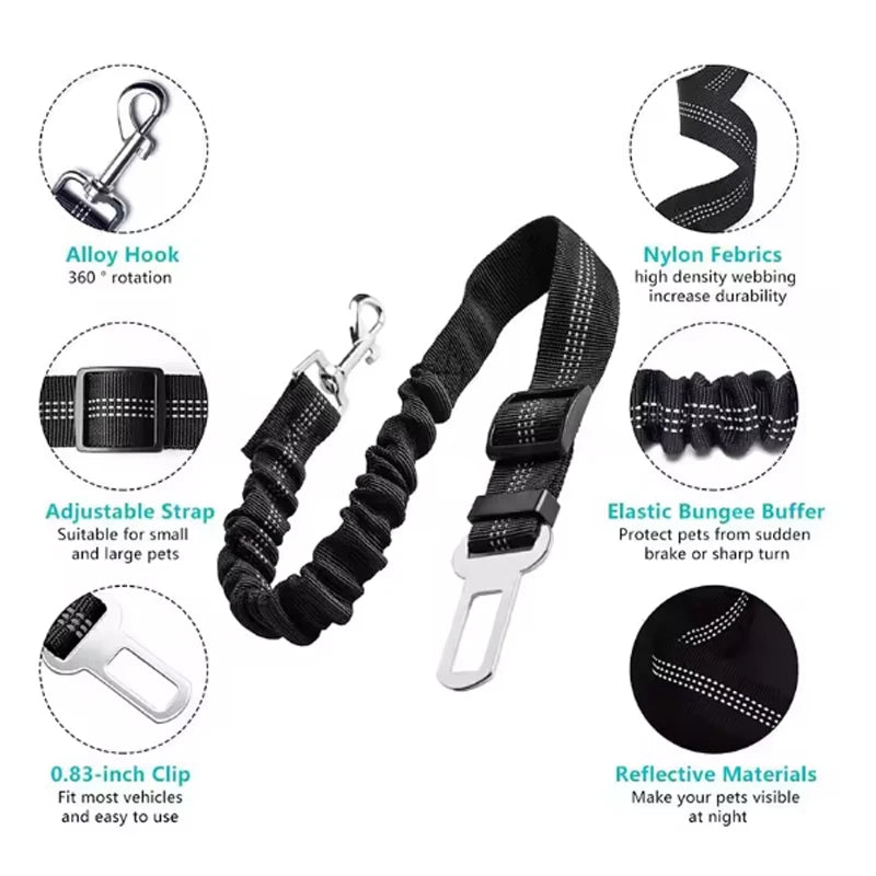 Adjustable Dog Car Safety Belt with Shock Absorber &amp; Reflective Line – PetJoy