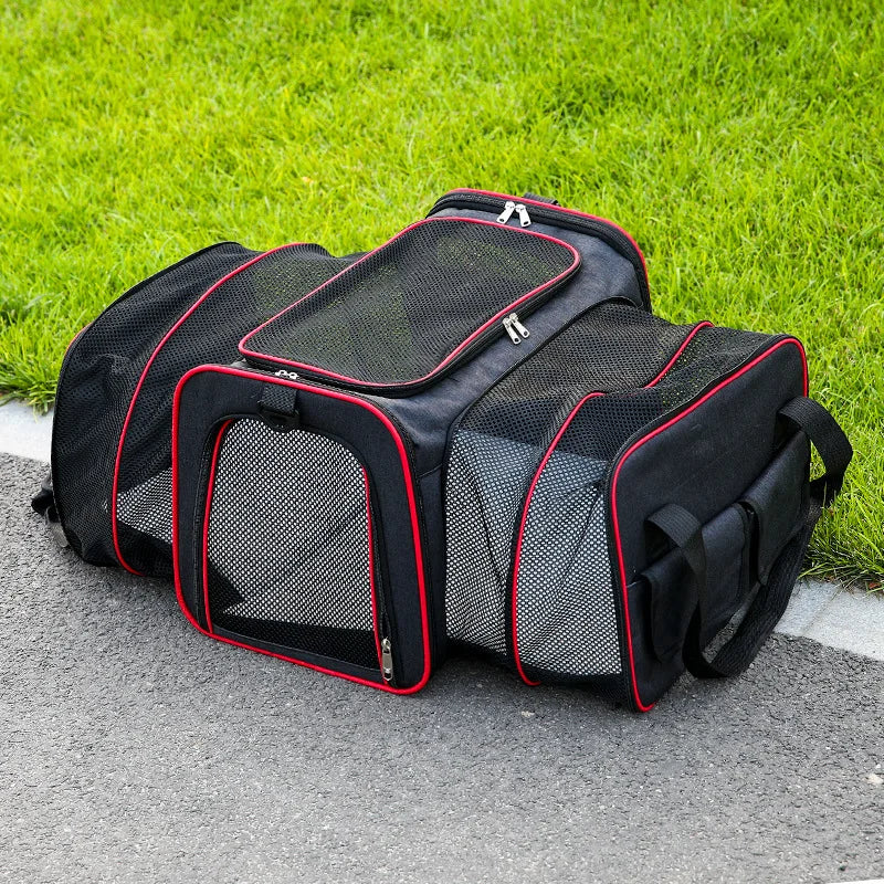 Portable Folding Pet Trolley Backpack – Breathable Double Shoulder &amp; Handheld Bag for Cats and Dogs – PetJoy