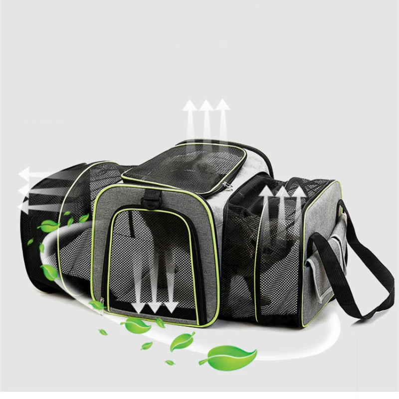 Portable Folding Pet Trolley Backpack – Breathable Double Shoulder &amp; Handheld Bag for Cats and Dogs – PetJoy