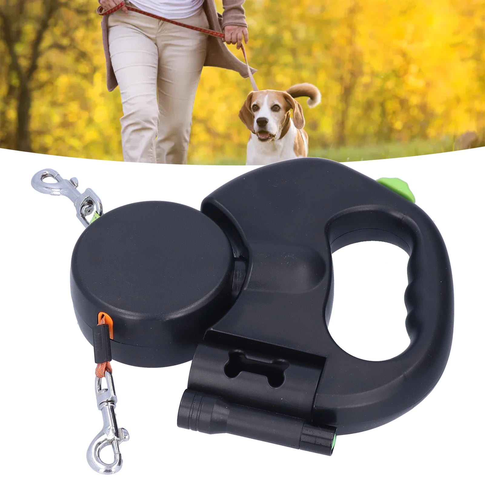 Dual Retractable Dog Leash with Flashlight &amp; Bag Dispenser – Petjoy