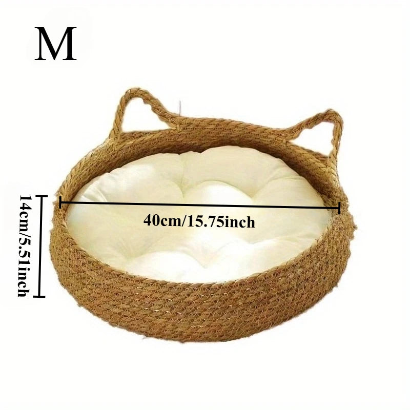 Handmade Rattan Cat Bed with Cushion – Petjoy