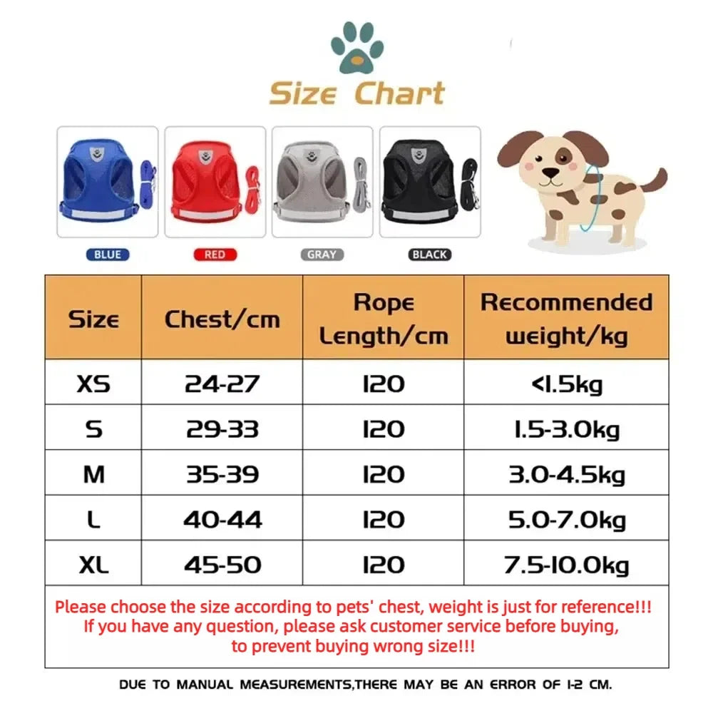 Adjustable Reflective Cat & Small Dog Harness Set – Escape-Proof Mesh Vest with Leash – PetJoy