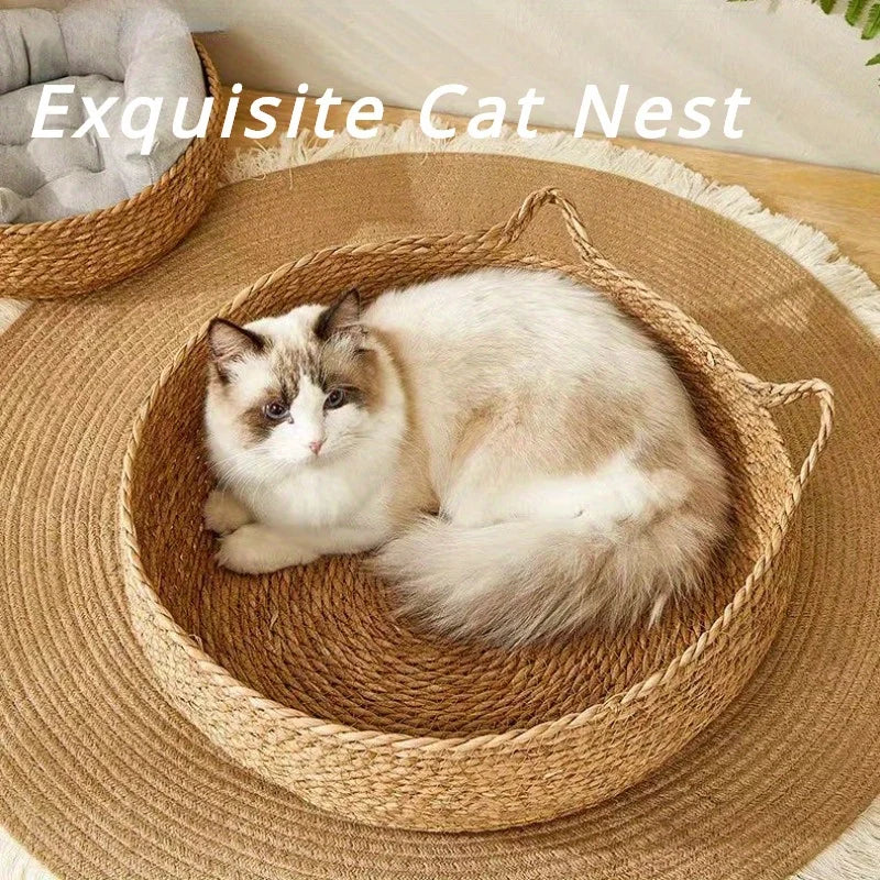 Handmade Rattan Cat Bed with Cushion – Petjoy