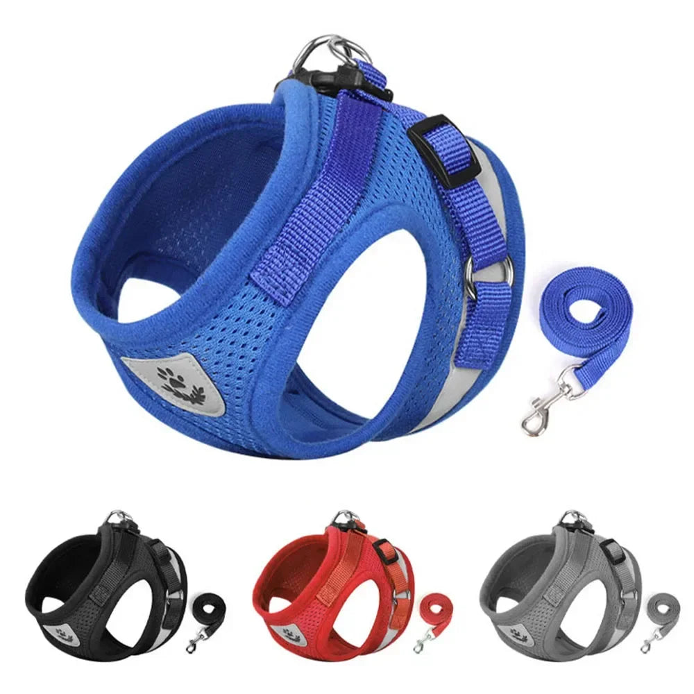 Adjustable Reflective Cat & Small Dog Harness Set – Escape-Proof Mesh Vest with Leash – PetJoy