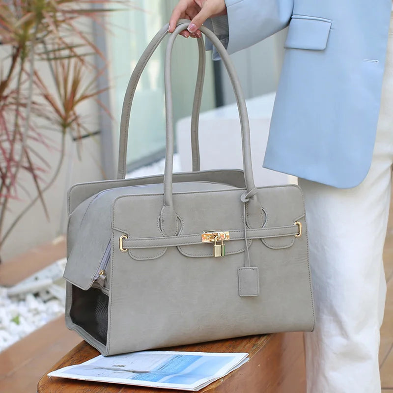 Luxury PU Leather Pet Travel Handbag for Cats &amp; Small Dogs – PetJoy