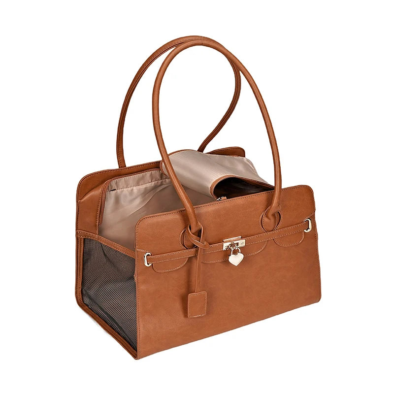 Luxury PU Leather Pet Travel Handbag for Cats &amp; Small Dogs – PetJoy