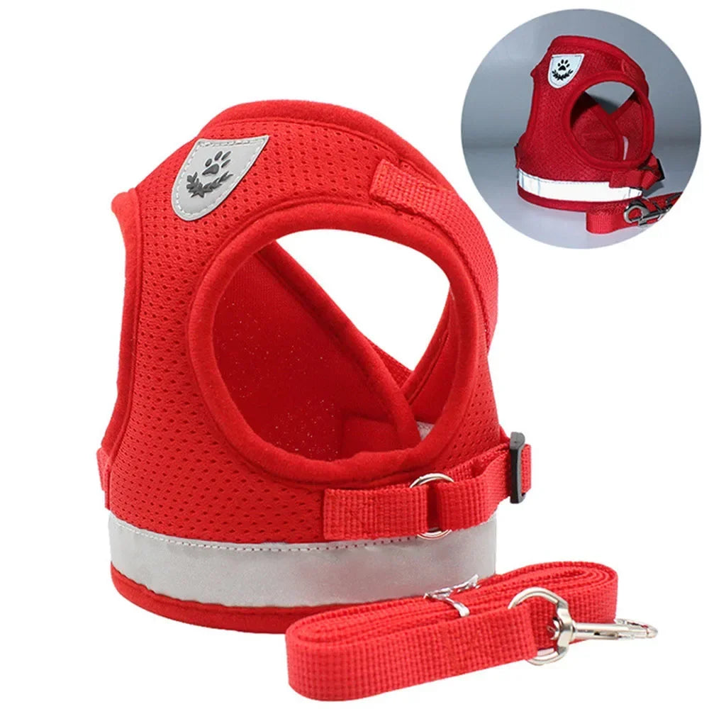 Adjustable Reflective Cat & Small Dog Harness Set – Escape-Proof Mesh Vest with Leash – PetJoy