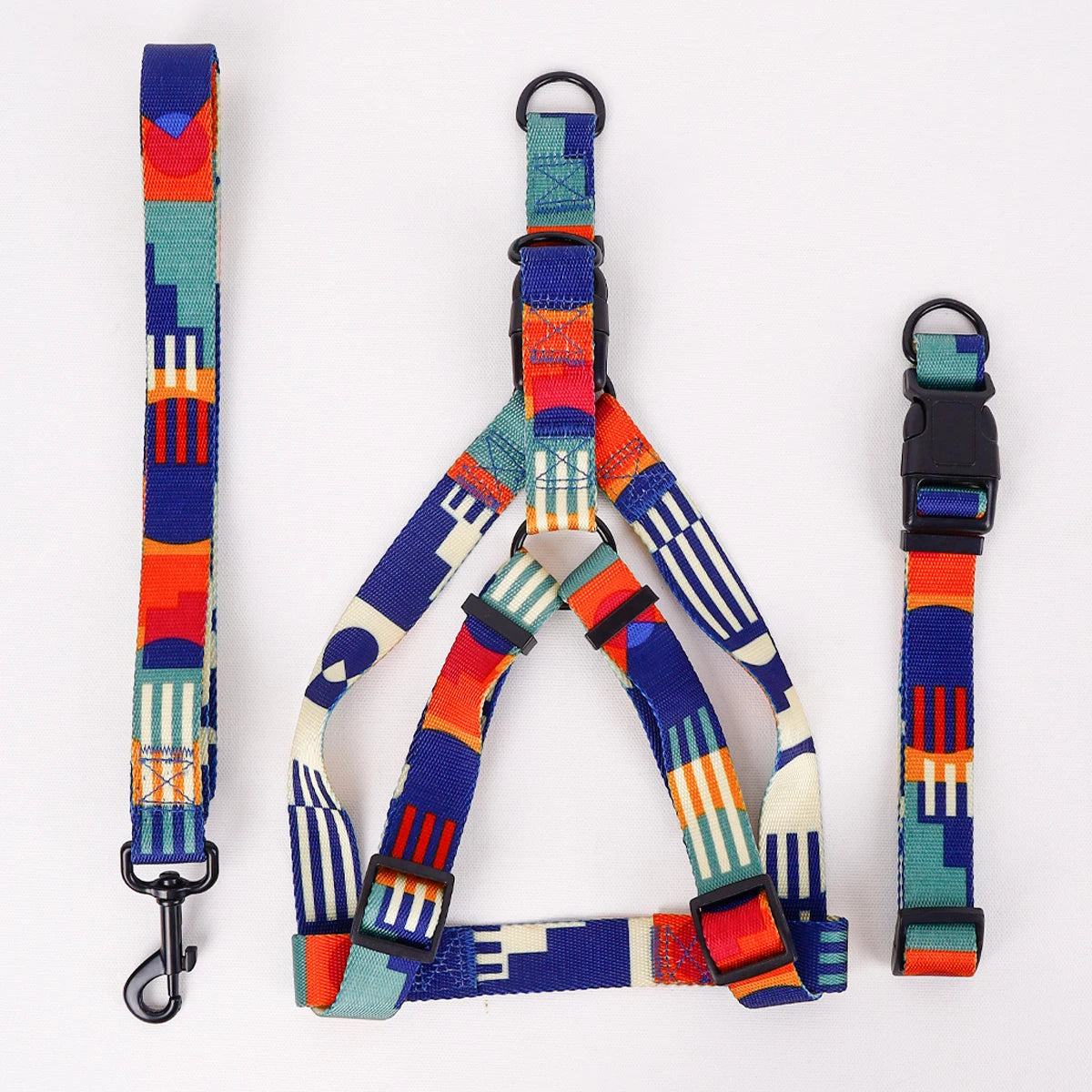 3-Piece Geometric Dog Harness, Collar &amp; Leash Set – Adjustable &amp; Escape-Proof – PetJoy