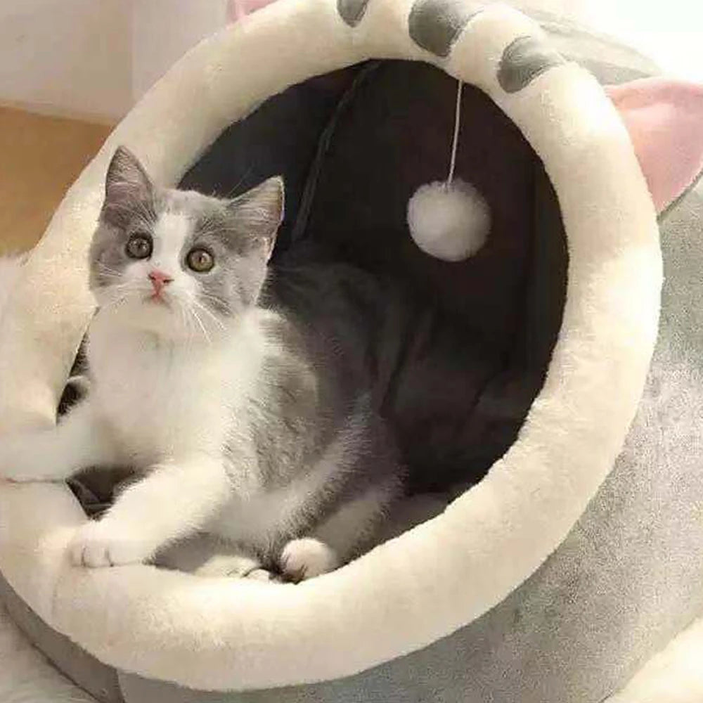 Four-Season Semi-Closed Cat Nest Bed with Removable Cushion – PetJoy