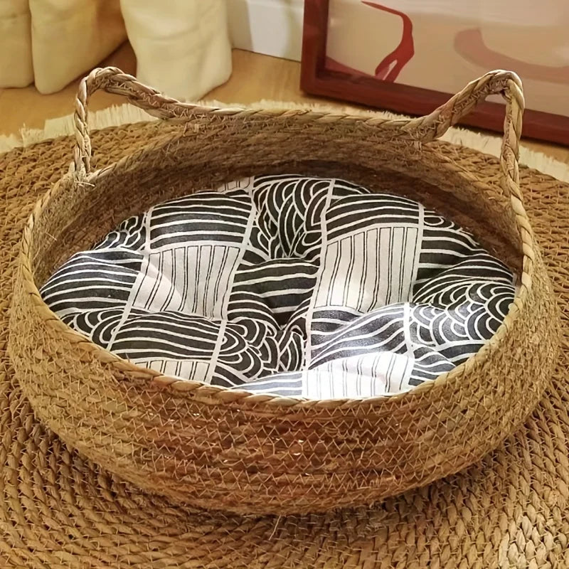 Handmade Rattan Cat Bed with Cushion – Petjoy