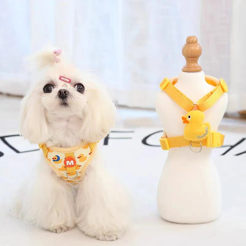 Cartoon Duck Pet Harness &amp; Leash Set – Adjustable Breathable Vest for Small Dogs & Cats – PetJoy