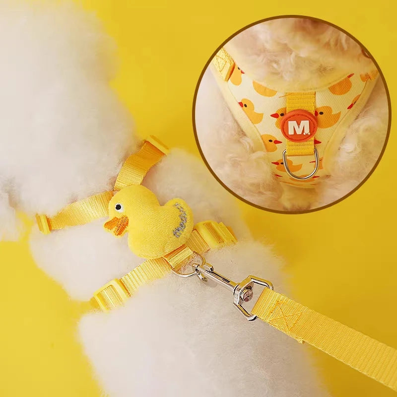 Cartoon Duck Pet Harness &amp; Leash Set – Adjustable Breathable Vest for Small Dogs & Cats – PetJoy