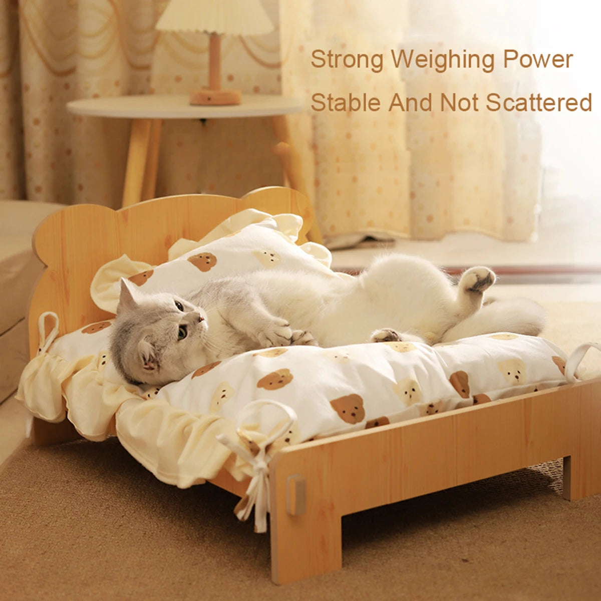Wooden Cat and Dog Bed with Teddy Bear Pattern – Petjoy