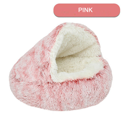 Luxurious Plush Round Hooded Cat Bed – Semi-Enclosed Donut Cave with Soft Faux Fur, Non-Slip Base & Machine Washable Cushion for Cozy Winter Comfort